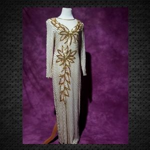 100% Silk Vintage Beaded Full Length Gown NWT